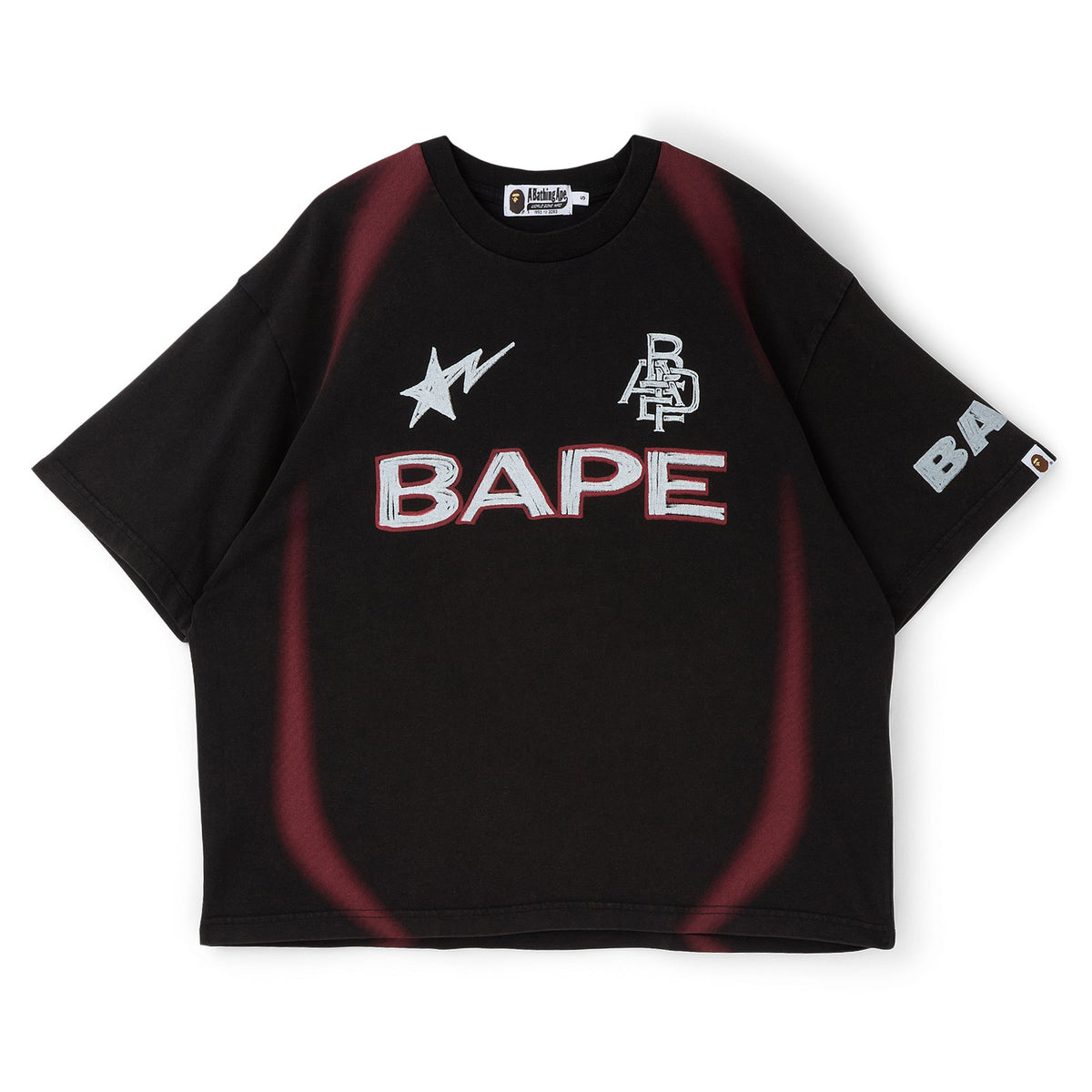A Bathing Ape Heavy Wash Hand Draw Football Multi Logo Relaxed Fit Tee M (Black)