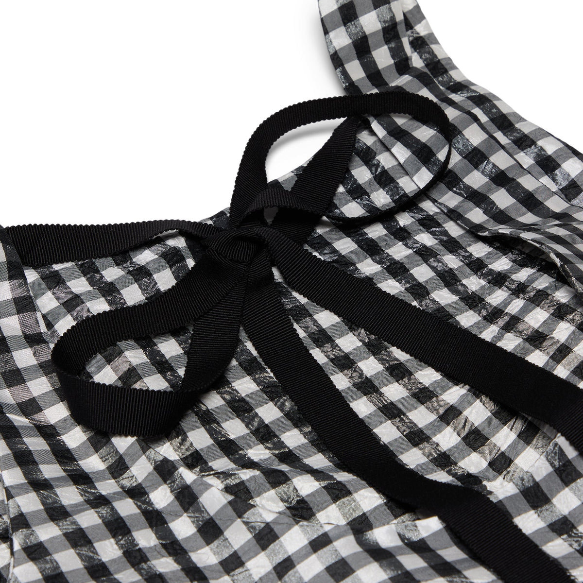 GANNI Crinkled Taffeta Check Open Back Frill Top (Black)