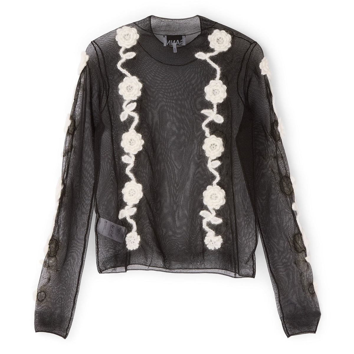 GANNI Sheer Flower Crochet Turtleneck (Black)
